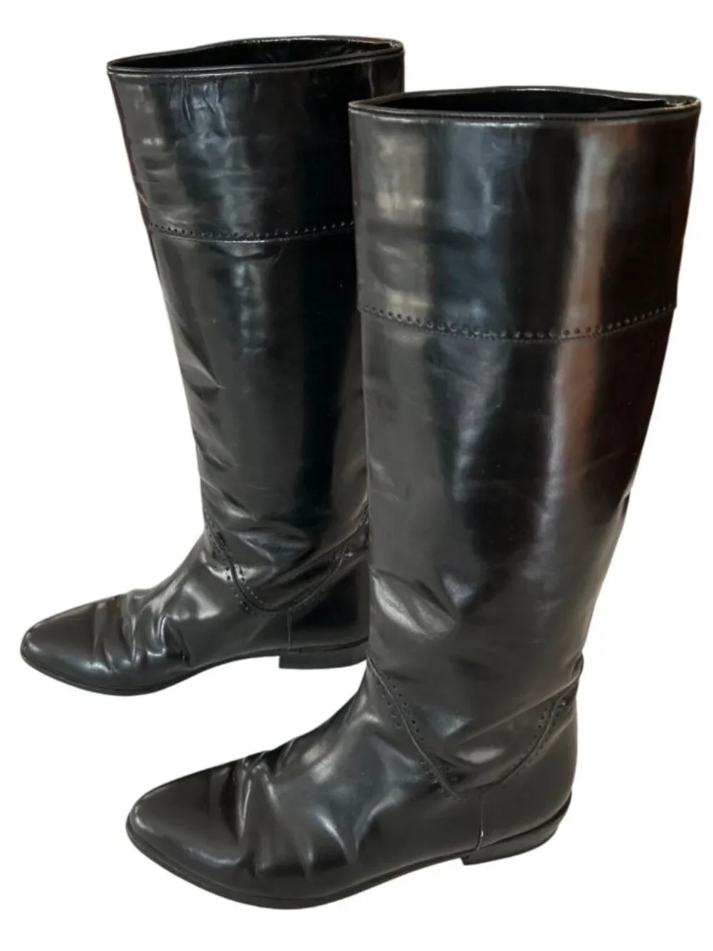 Vintage Vaneli Size 7.5 Black Patent Leather Knee High Riding Boots Equestrian